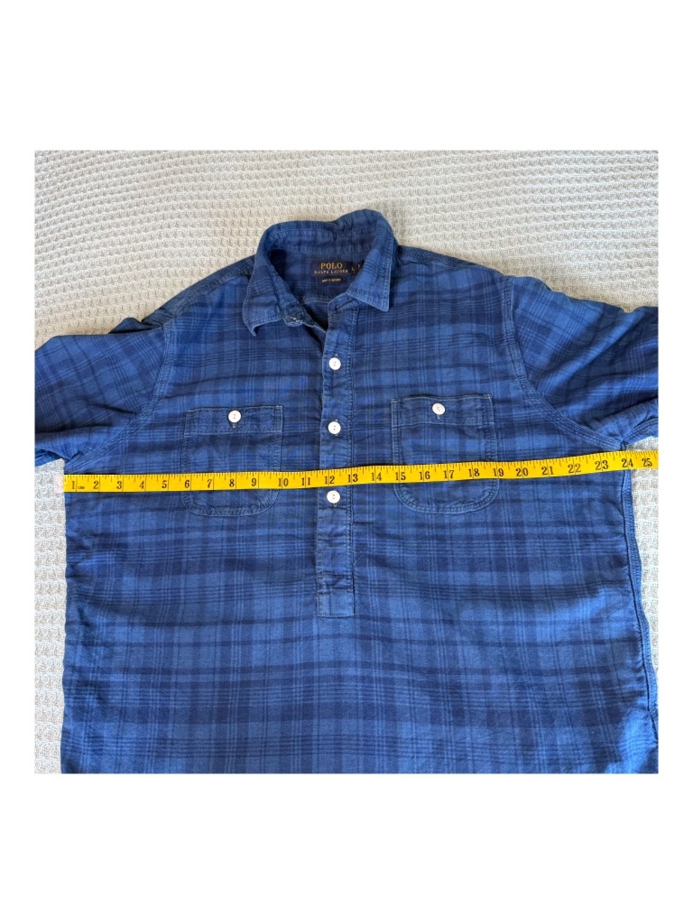Polo Ralph Lauren Indigo Oxford Popover Shirt Mens Large Blue Plaid Beach Preppy - Picture 6 of 8